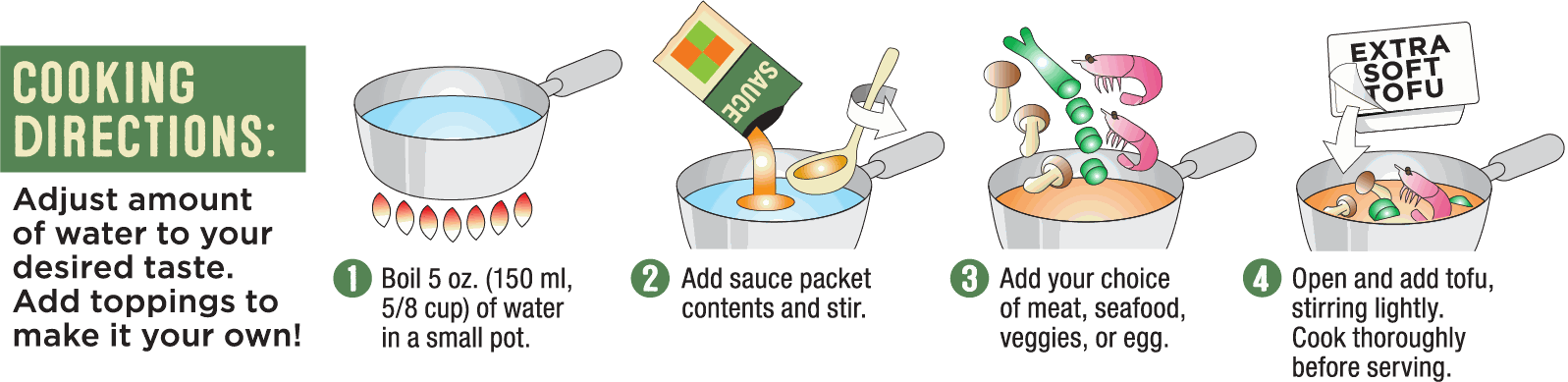 Cooking directions for BCD Soon Tofu Soup Kit Medium Hot